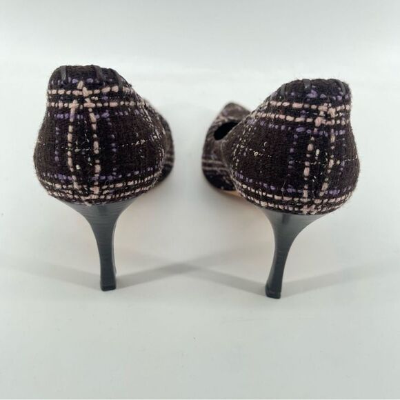 Manolo Blahnik BB Tweed Whipstitch Pumps Pointed Toe Purple Brown 37.5 / 7.5 - Picture 5 of 15